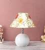 Golden & Beige Fabric Shade Table Lamp With White Base