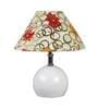Golden & Beige Fabric Shade Table Lamp With White Base