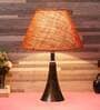 Golden & Beige Natural Fiber Shade Table Lamp With Copper Base
