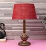 Golden & Beige Natural Fiber Shade Table Lamp With Copper Base