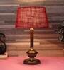 Golden & Beige Natural Fiber Shade Table Lamp With Copper Base