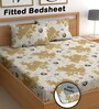 Golden 200 TC Floral Cotton Fitted Double Bedsheet 2 Pillow covers