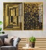 Golden Abstract Artistic Shapes Art Acrylic Framed Art Panel (Set Of 2)