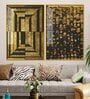 Golden Abstract Artistic Shapes Art Acrylic Framed Art Panel (Set Of 2)