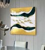 Golden Abstraction Of Fishes Glass Finish Square Wall Art