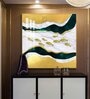 Golden Abstraction Of Fishes Glass Finish Square Wall Art
