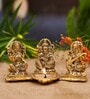 Golden Aluminium 8 Inch Lakshmi Ganesha Saraswati With Diya Idol