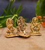 Golden Aluminium 8 Inch Lakshmi Ganesha Saraswati With Diya Idol