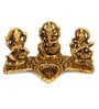 Golden Aluminium 8 Inch Lakshmi Ganesha Saraswati With Diya Idol