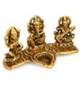 Golden Aluminium 8 Inch Lakshmi Ganesha Saraswati With Diya Idol