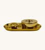 Golden Aluminium Diya With Plate And Kumkum Box