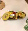 Golden Aluminium Diya With Plate And Kumkum Box