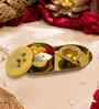 Golden Aluminium Diya With Plate And Kumkum Box