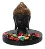 Golden And Black Polyresin Buddha Head With Wooden Base