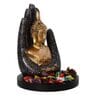 Golden and Black Polyresin Handcrafted Palm Buddha with Wooden Base