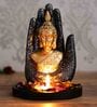 Golden and Black Polyresin Handcrafted Palm Buddha with Wooden Base