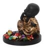 Golden and Black Polyresin Smiling Monk Buddha with Wooden Base