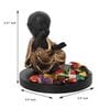 Golden and Black Polyresin Smiling Monk Buddha with Wooden Base