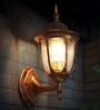 Golden Antique Aluminium Die Cast Outdoor Wall Light with Glass Panels Brass Finish