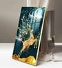 Golden Antlers and Blossoms Glass Finish Vertical Wall Art