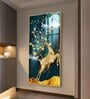 Golden Antlers and Blossoms Glass Finish Vertical Wall Art