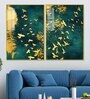 Golden Birds Group Flying Acrylicframed Art Panel (Set Of 2)