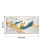 Golden Blue Feathers Glass Finish Horizontal Wall Art