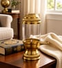 Golden Brass Akhand Deep Diya with Glass Cover and Side Wick Lever