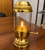 Golden Brass Akhand Deep Diya with Glass Cover and Side Wick Lever