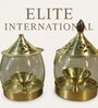 Golden Brass Akhand Diya with Curved Glass Globe and Dome Lid