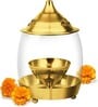 Golden Brass Akhand Diya with Curved Glass Globe and Dome Lid