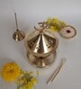 Golden Brass Akhand Diya with Om Lid and Curved Glass Cover