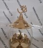 Golden Brass Akhand Diya with Om Lid and Curved Glass Cover