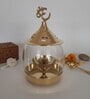 Golden Brass Akhand Diya with Om Lid and Curved Glass Cover