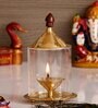 Golden Brass Akhand Diya With Glass