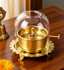 Golden Brass Akhand Jyoti Diya with Glass Dome, 4 Inch, 75 ml Oil Capacity