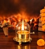 Golden Brass Akhand Jyoti Diya with Glass Dome, 4 Inch, 75 ml Oil Capacity