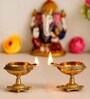 Golden Brass Diya With Tortoise Base Set Of 2By