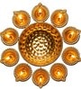 Golden Brass Urli Bowl with Diya Set Golden Brass Urli Bowl with Diya Set