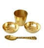 Golden Brass Pooja Thali with 2 Katori/Bowls, 1 Spoon and 1 Glass