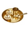 Golden Brass Pooja Thali with 2 Katori/Bowls, 1 Spoon and 1 Glass