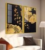 Golden Butterflies Flying Acrylic Framed Art Panel (Set Of 2)