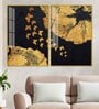 Golden Butterflies Flying Acrylic Framed Art Panel (Set Of 2)