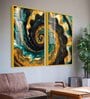 Golden Crystal Circular Shape Acrylic Art Framed Art Panel (Set Of 2)