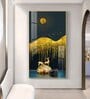 Golden Deer Essence Glass Finish Vertical Wall Art