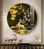 Golden Deer With Green Background Acrylic Round Wall Art