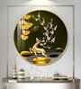 Golden Deer With Green Background Acrylic Round Wall Art