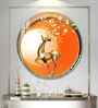 Golden Deer With Orange Background Acrylic Round Wall Art