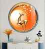 Golden Deer With Orange Background Acrylic Round Wall Art