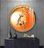 Golden Deer With Orange Background Acrylic Round Wall Art
